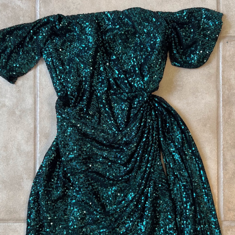 Green Sequin Wrap Bustier Minidress